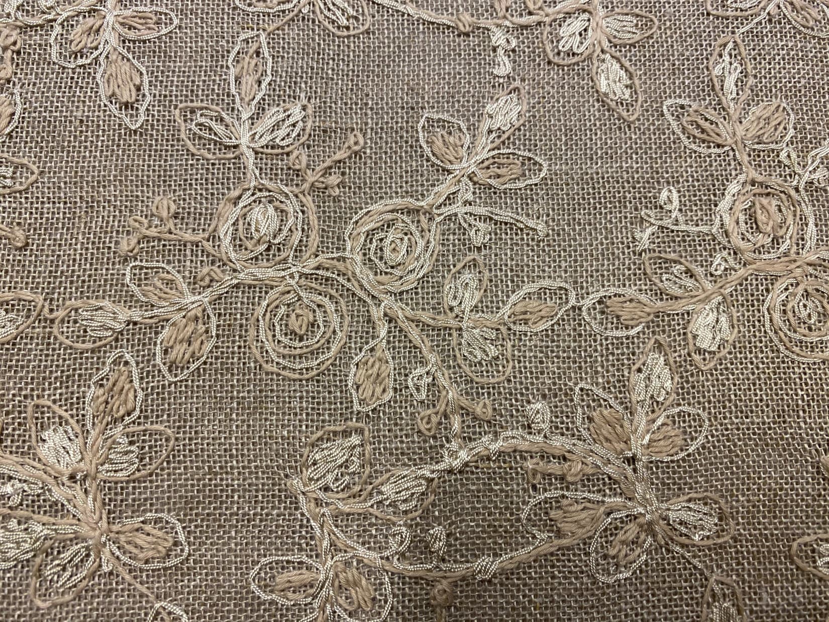 Linen sand color – beige gold embroidery